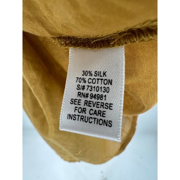 twentyone 100% silk mustard yellow boho ruffle blouse tunic size M? - Picture 6 of 6